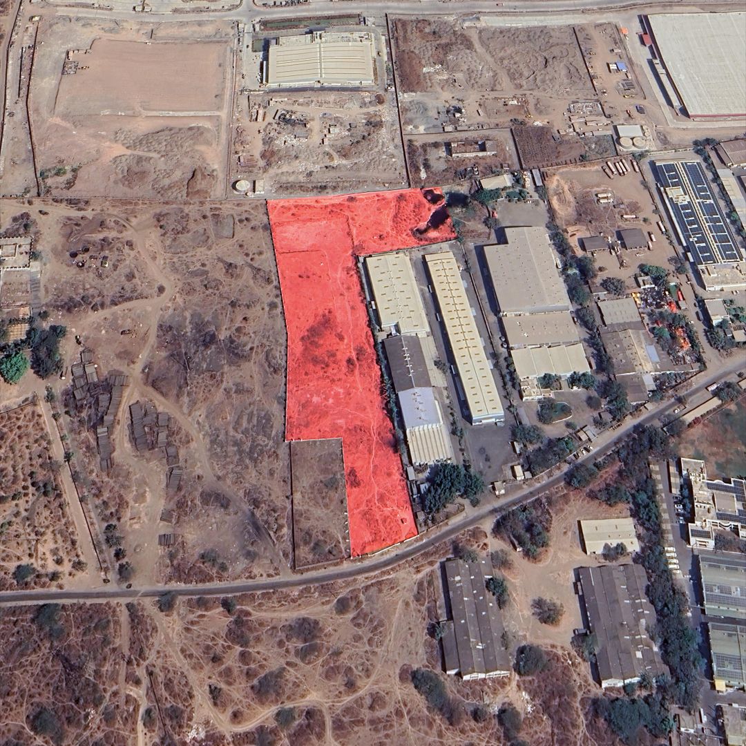 Aerial view of the 4.5-acre Sanaswadi industrial plot and the surrounding industrial units