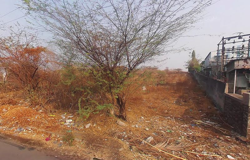 Ground-level view of the open Sanaswadi plot from the access road